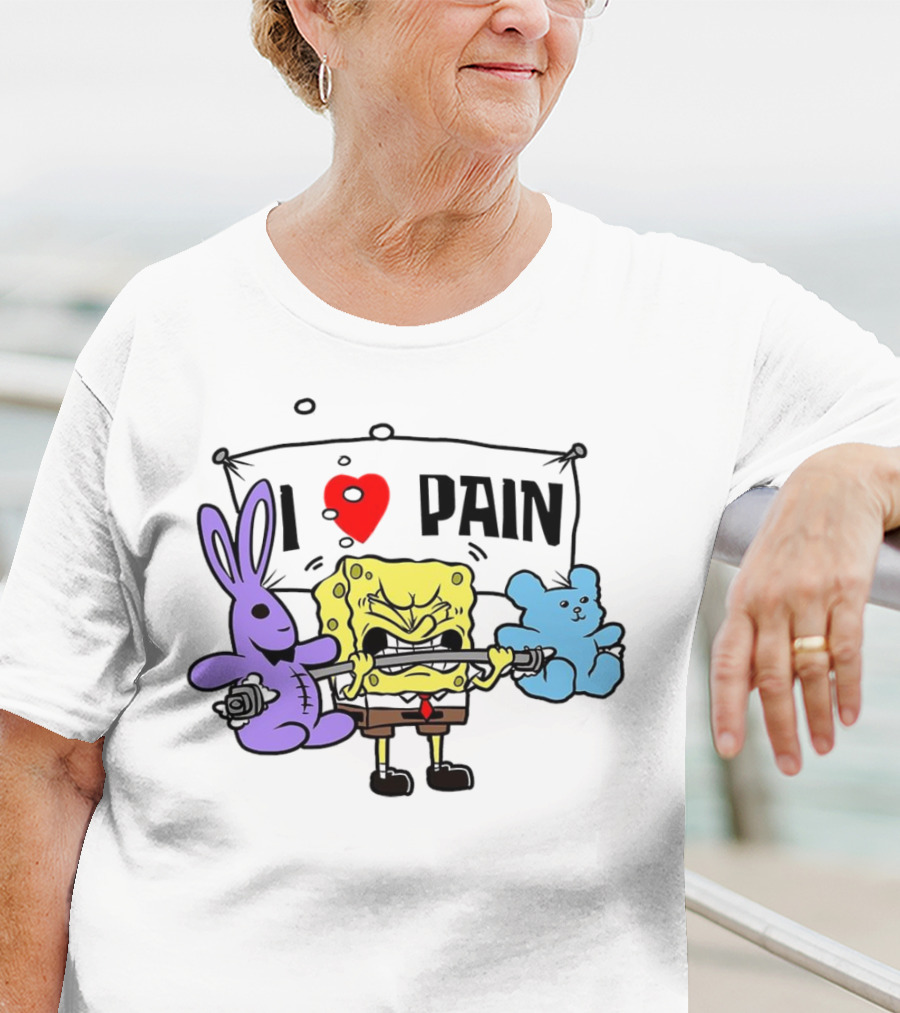 SpongeBob I Love Pain Weightlifting With Purple Bunny And Blue Bear T-Shirt