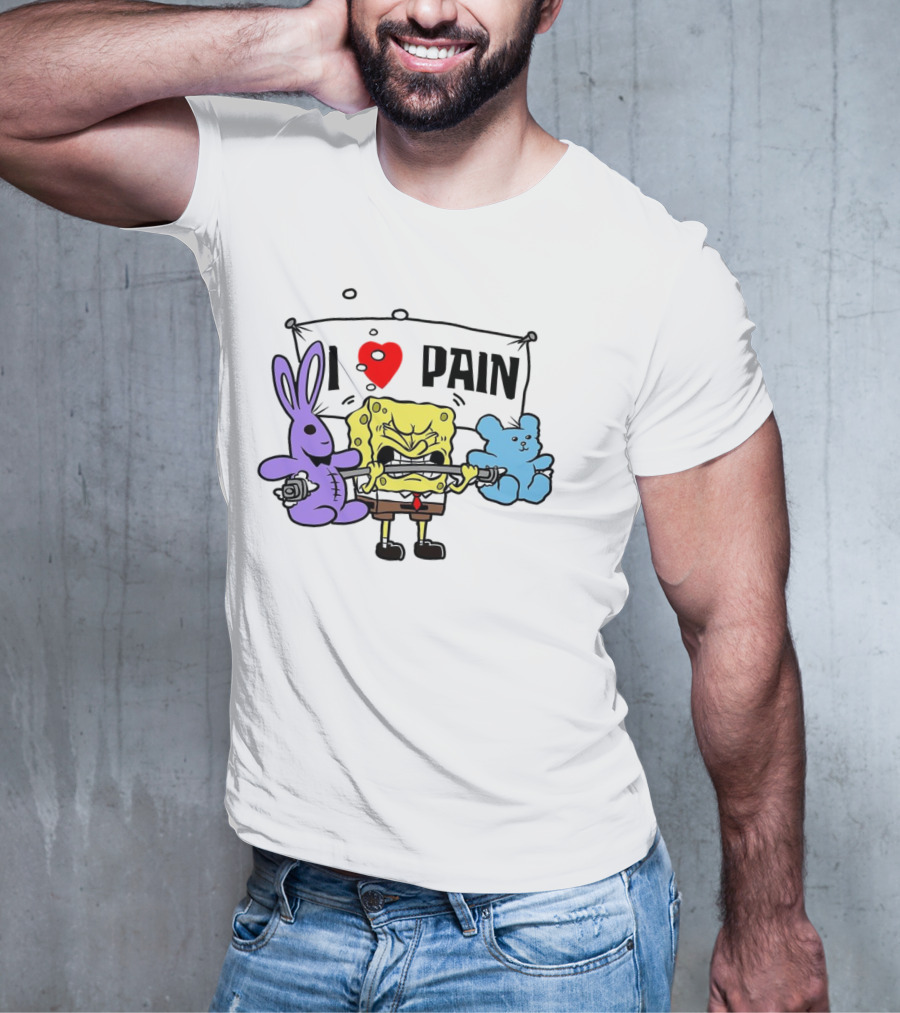 SpongeBob I Love Pain Weightlifting With Purple Bunny And Blue Bear T-Shirt