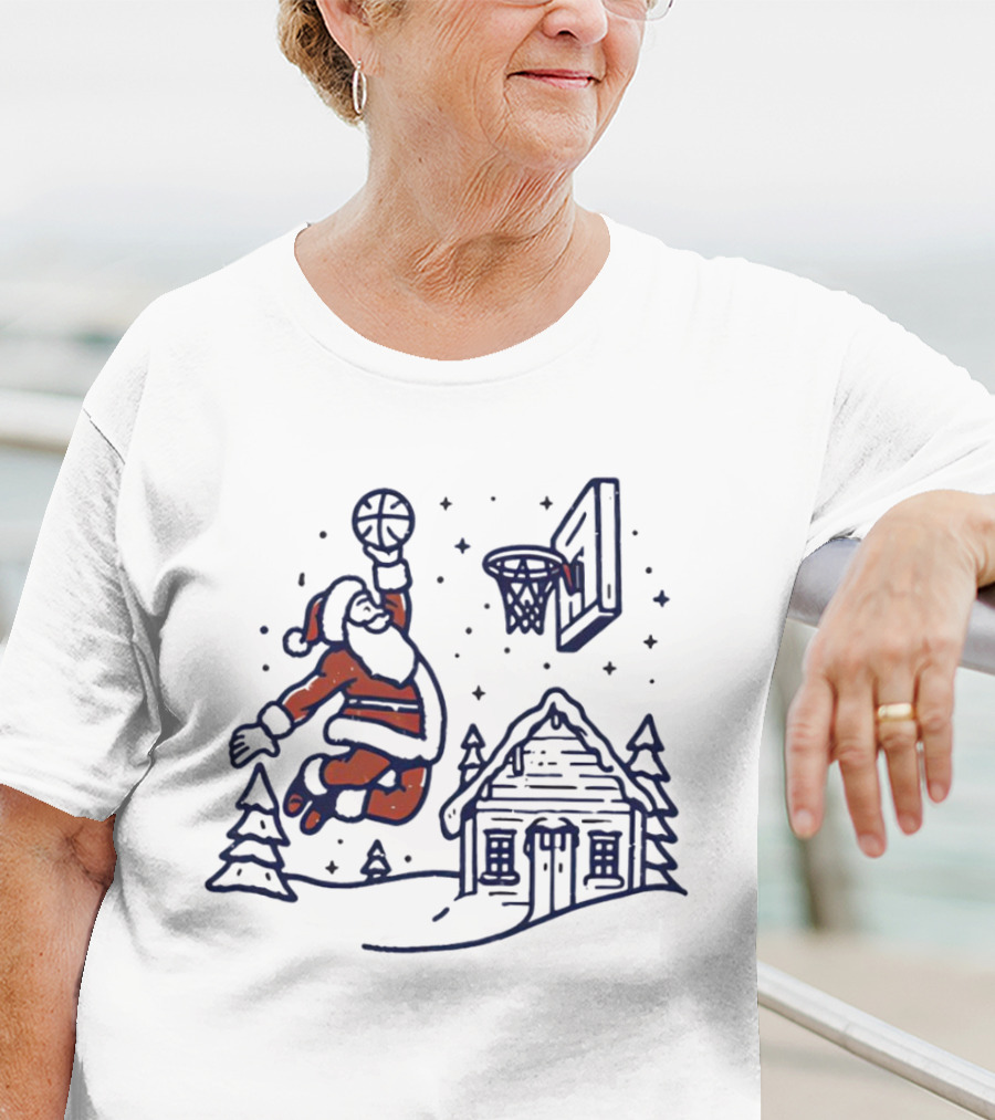 Basketball Santa Dunking By Christmas Cabin T-Shirt