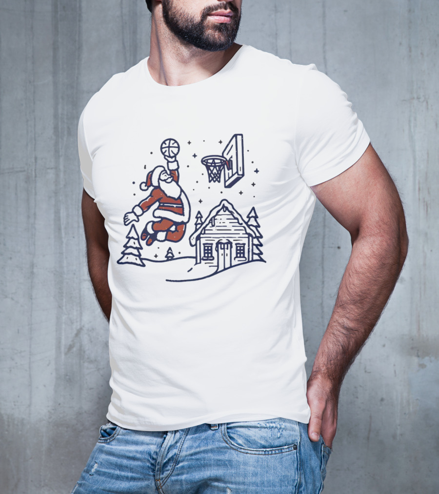 Basketball Santa Dunking By Christmas Cabin T-Shirt