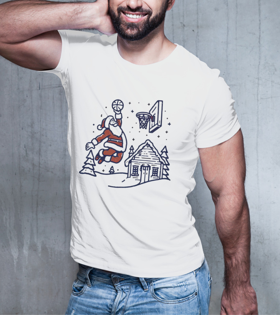 Basketball Santa Dunking By Christmas Cabin T-Shirt