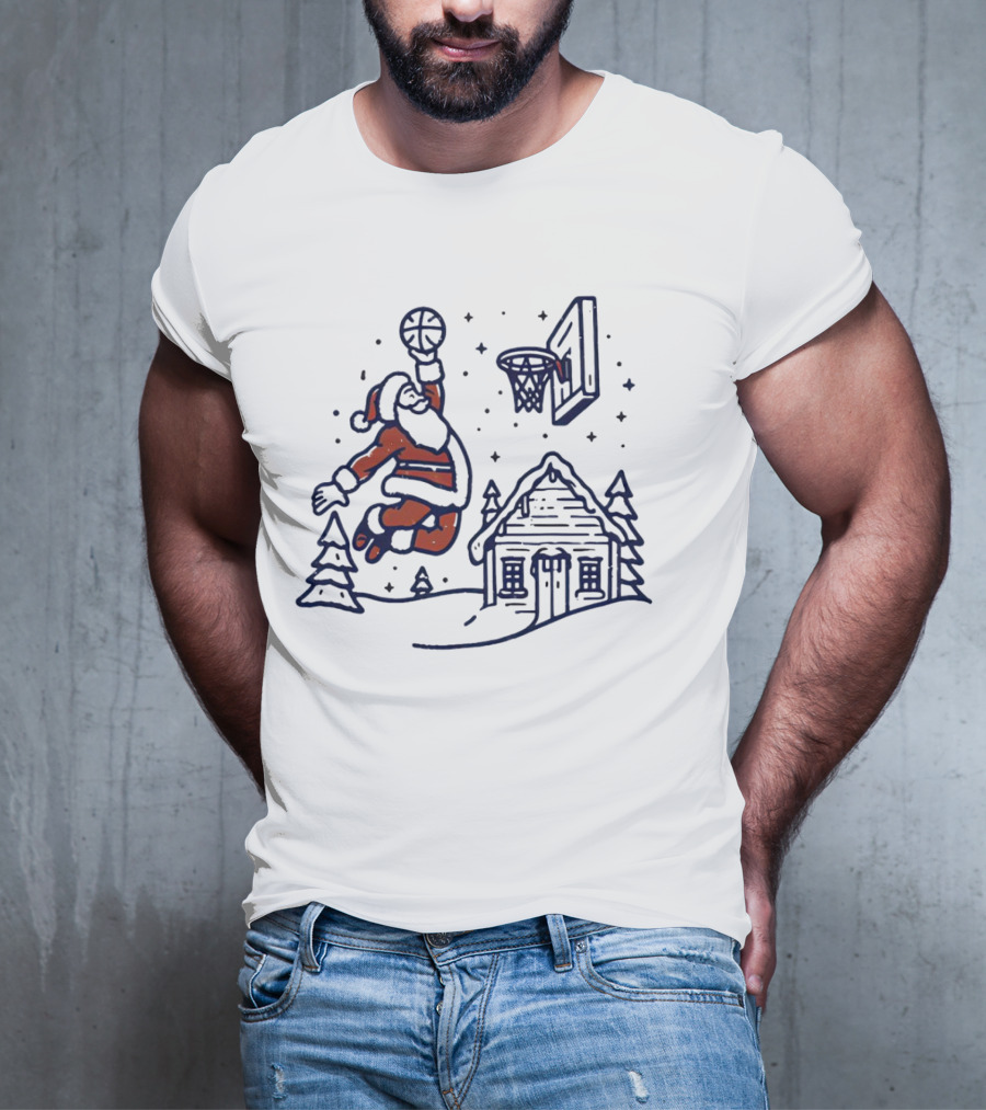 Basketball Santa Dunking By Christmas Cabin T-Shirt