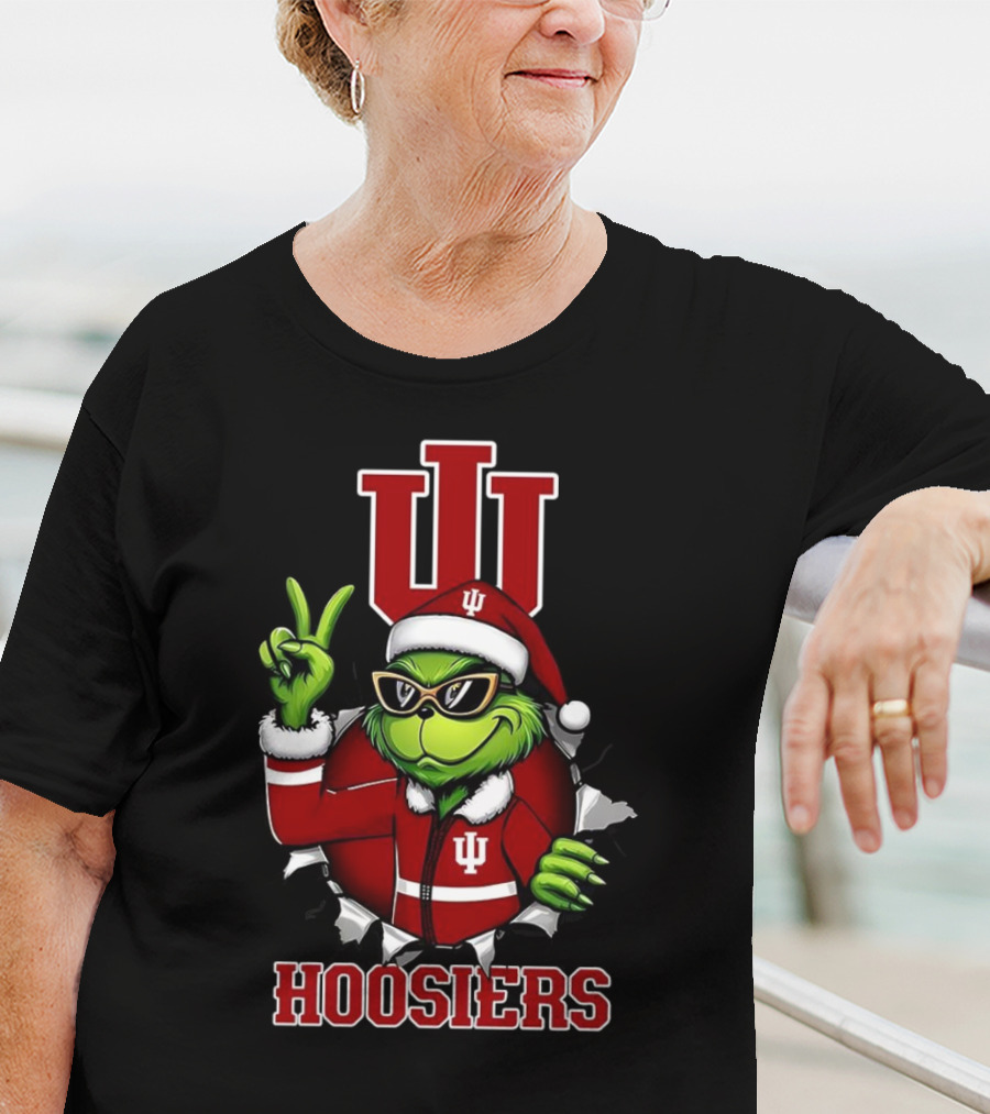 Grinch Indiana Hoosiers Christmas IU Santa T-Shirt