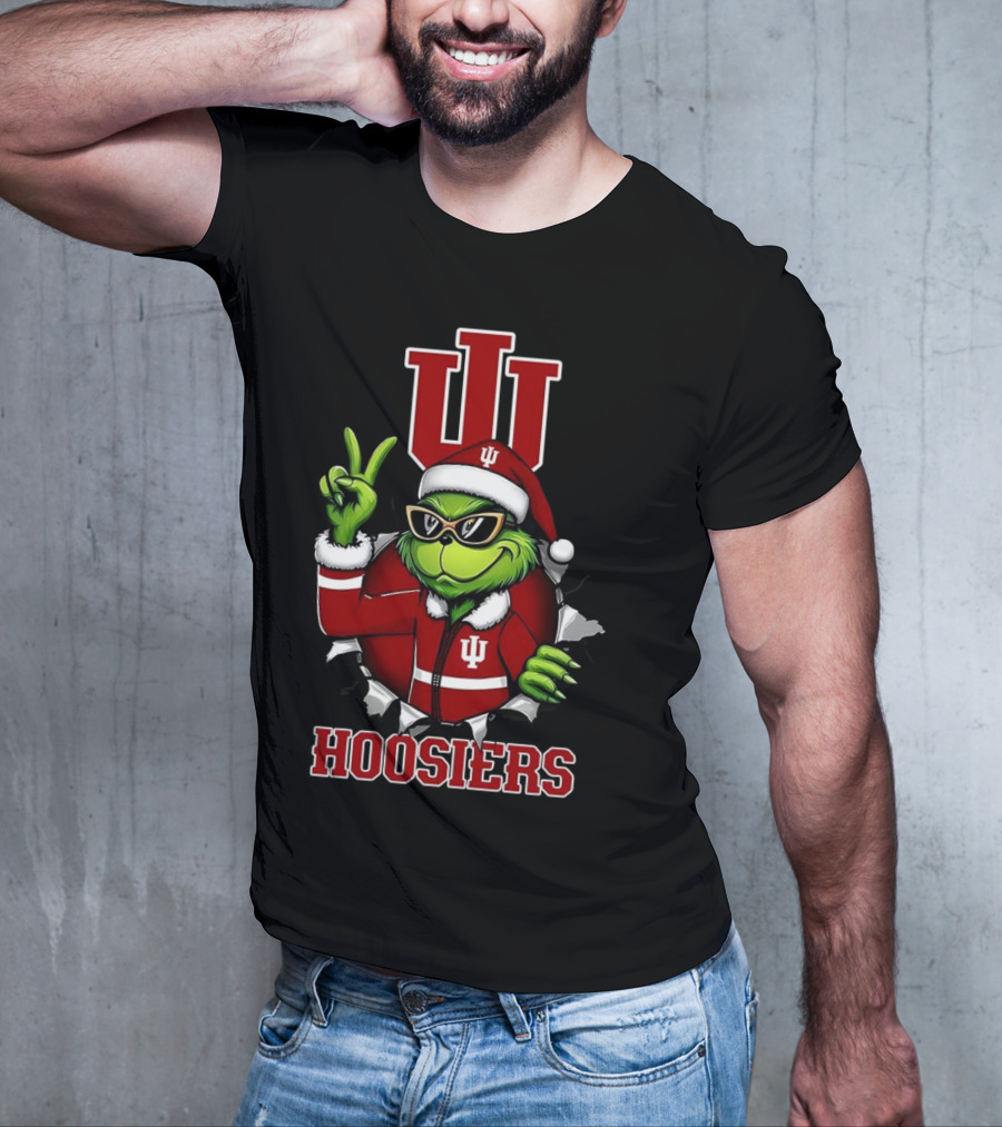 Grinch Indiana Hoosiers Christmas IU Santa T-Shirt