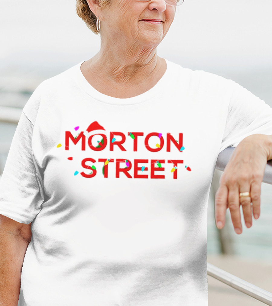 Morton Street Christmas Lights And Santa Hat T-Shirt