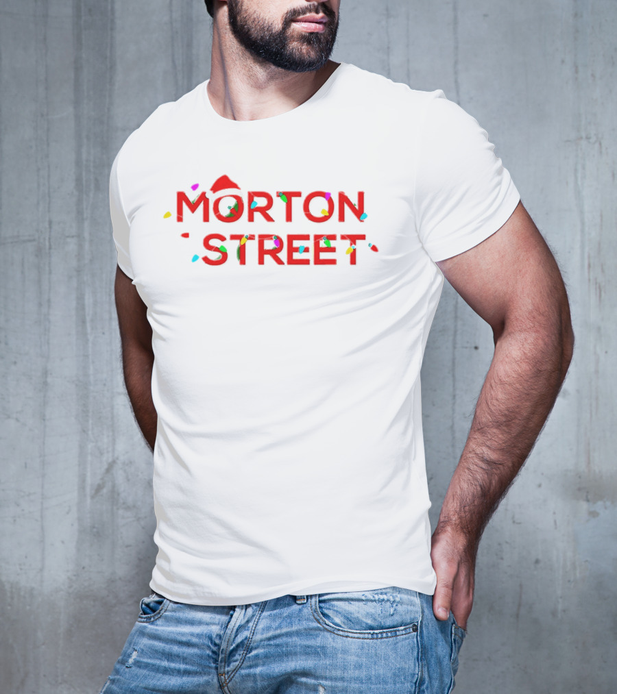 Morton Street Christmas Lights And Santa Hat T-Shirt