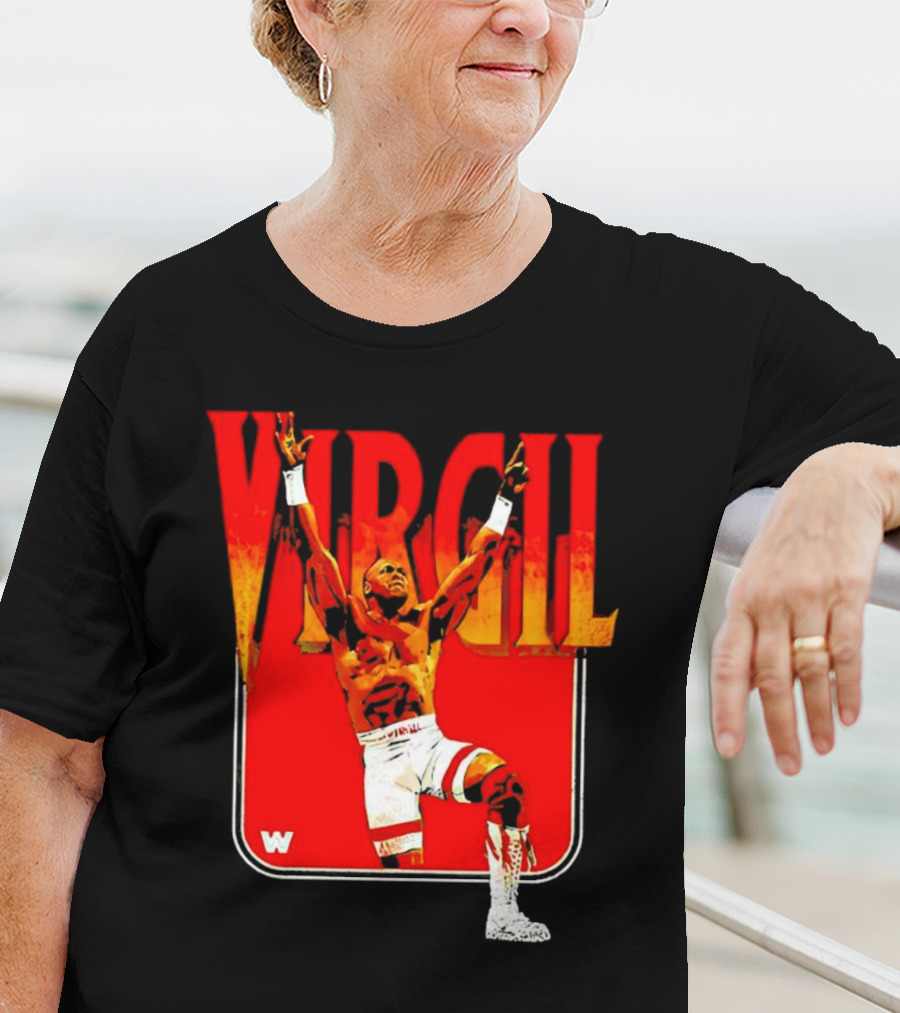 Virgil Wrestling Iconic Pose With Red Background And White Boots T-Shirt