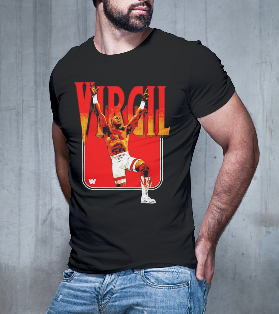 Virgil Wrestling Iconic Pose With Red Background And White Boots T-Shirt