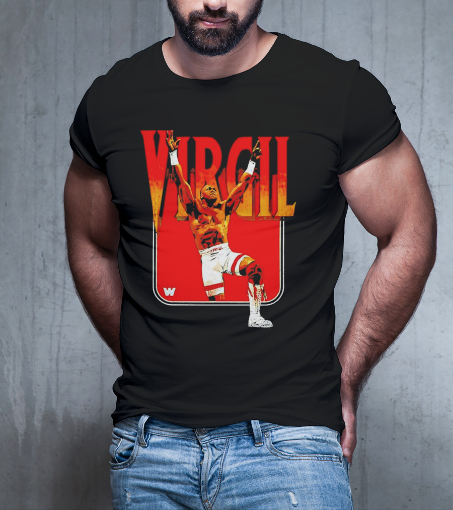 Virgil Wrestling Iconic Pose With Red Background And White Boots T-Shirt