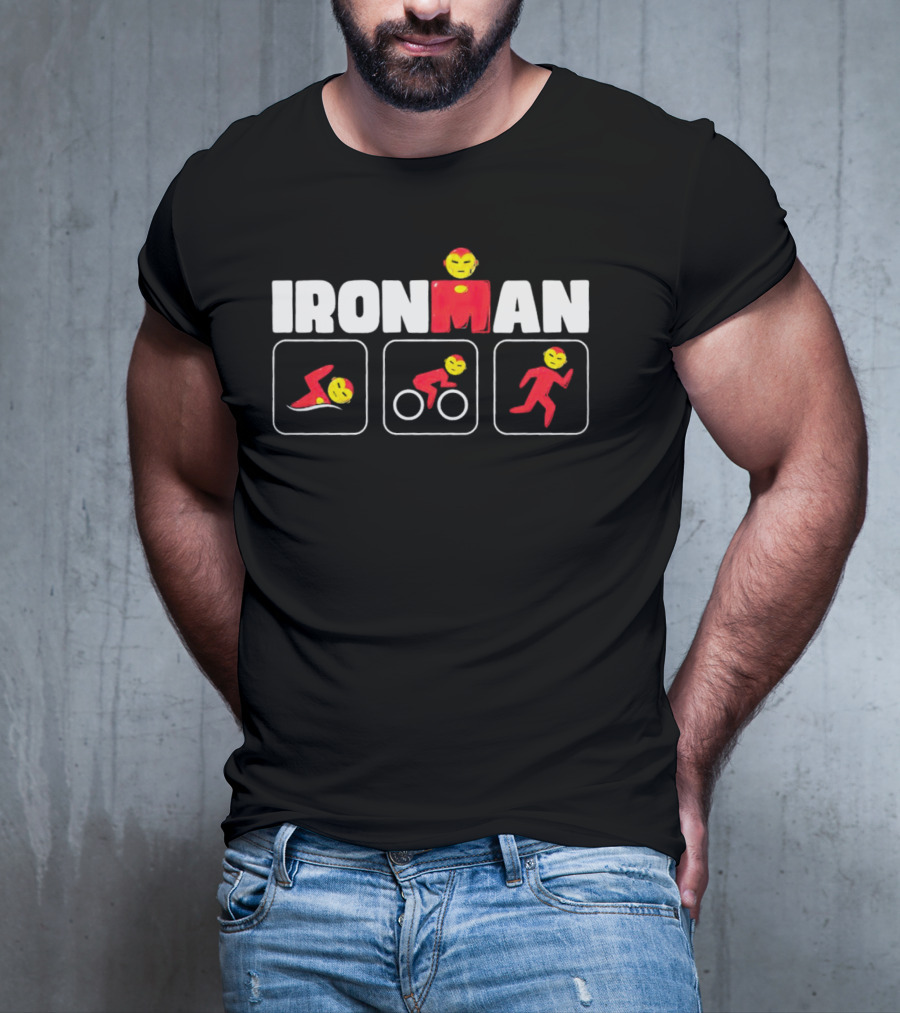 IRON MAN Triathlon Swim Bike Run Emoji Icons T-Shirt