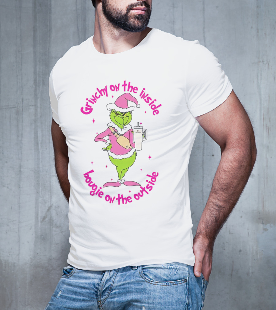 Grinchy On The Inside Bougie On The Outside Pink Hat Coffee Mug Christmas T-Shirt