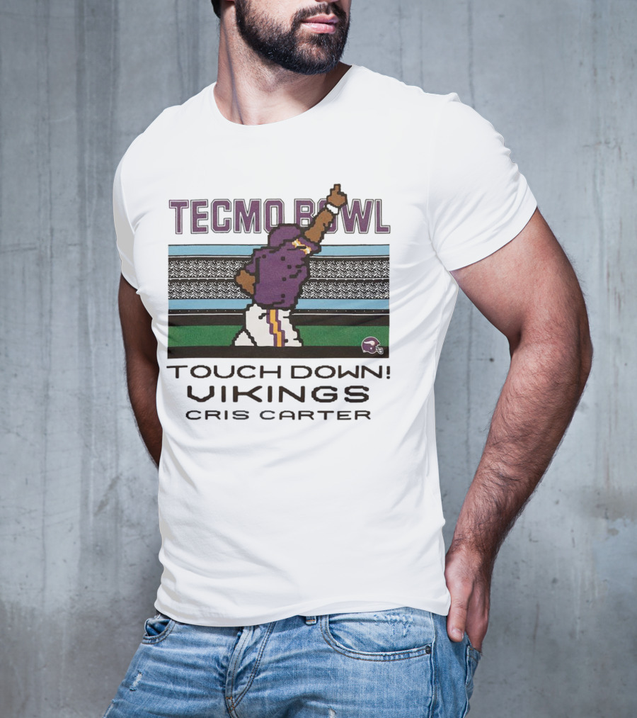 Tecmo Bowl Touch Down Vikings Cris Carter Retro Pixel T-Shirt