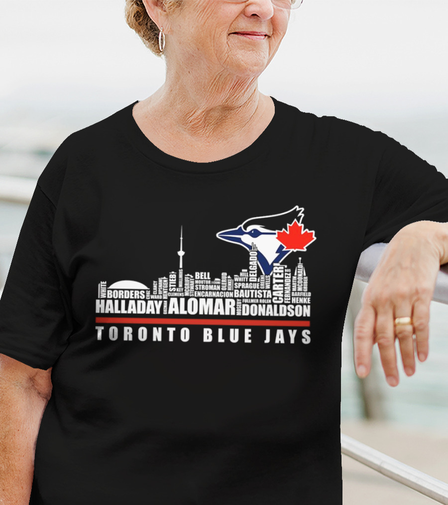 Toronto Blue Jays Skyline Names Halladay Alomar Carter Donaldson Toronto City T-Shirt