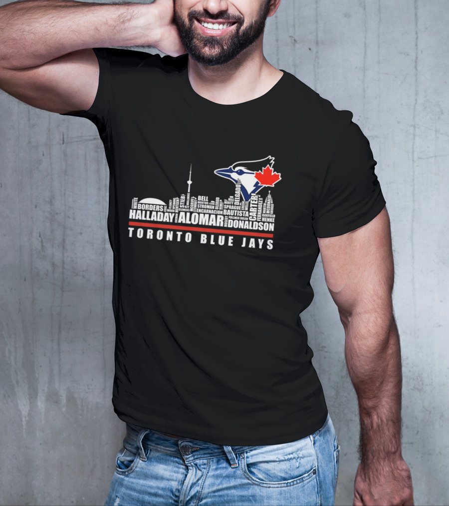 Toronto Blue Jays Skyline Names Halladay Alomar Carter Donaldson Toronto City T-Shirt
