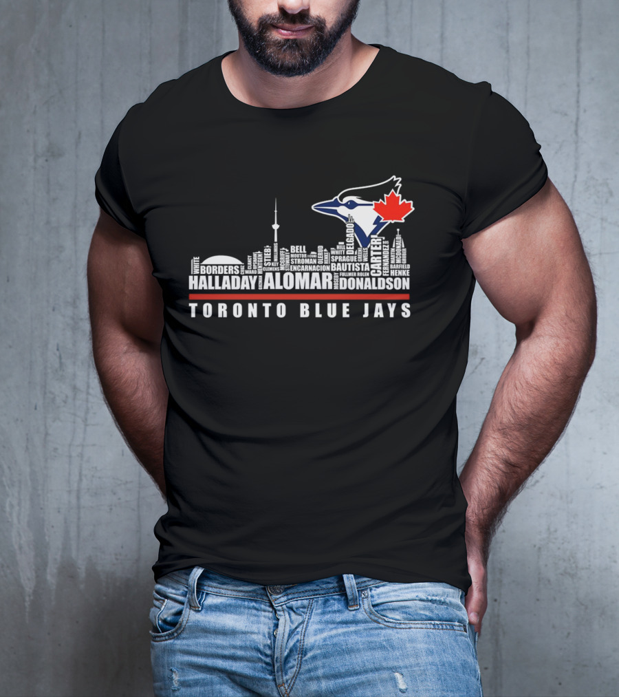Toronto Blue Jays Skyline Names Halladay Alomar Carter Donaldson Toronto City T-Shirt