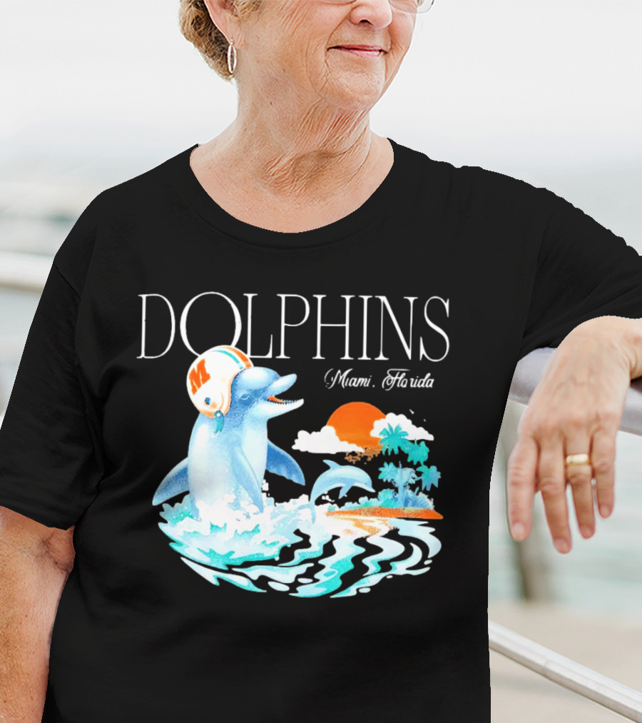 Miami Dolphins Florida Palm Sunset Retro Wave T-Shirt