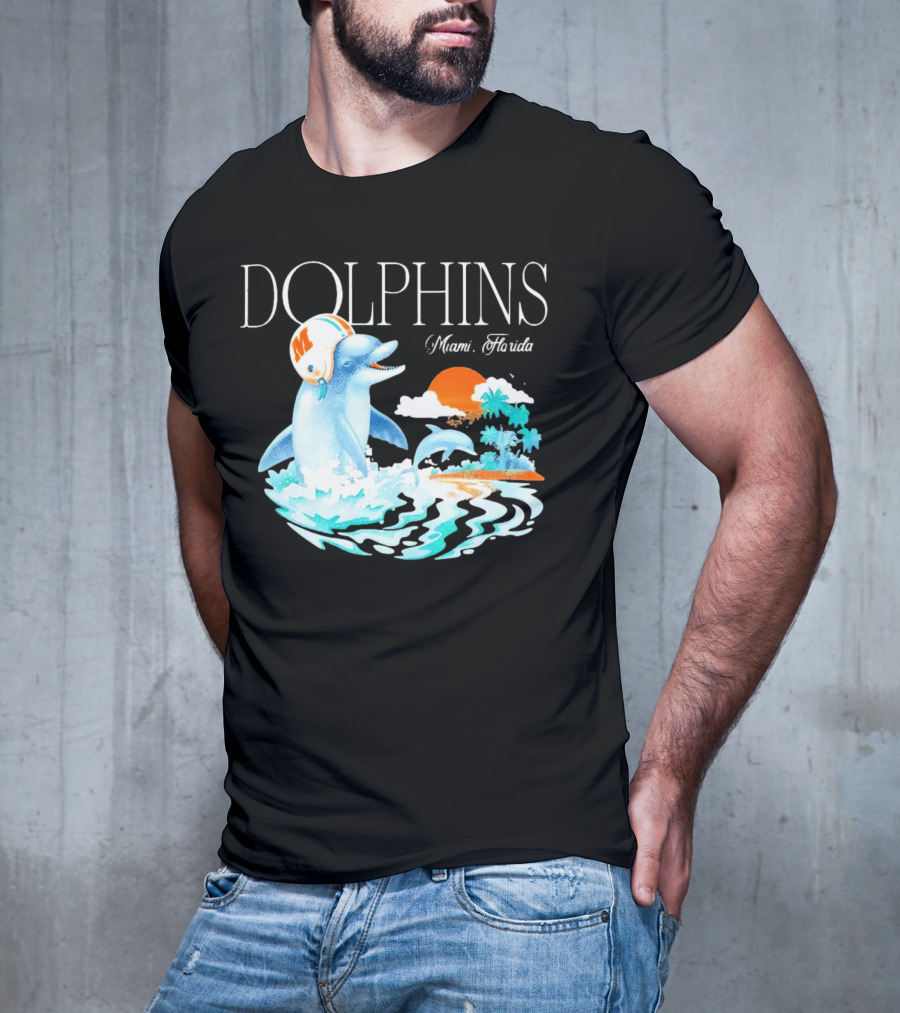 Miami Dolphins Florida Palm Sunset Retro Wave T-Shirt