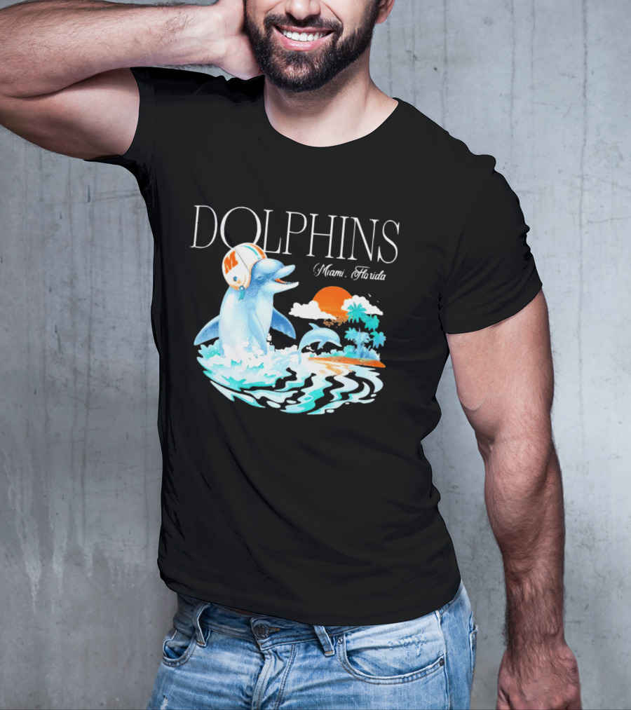 Miami Dolphins Florida Palm Sunset Retro Wave T-Shirt