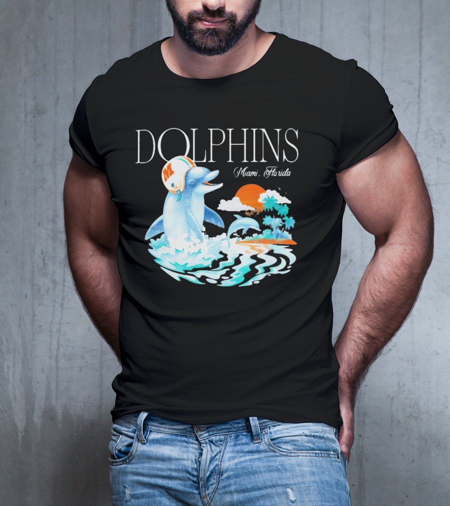 Miami Dolphins Florida Palm Sunset Retro Wave T-Shirt
