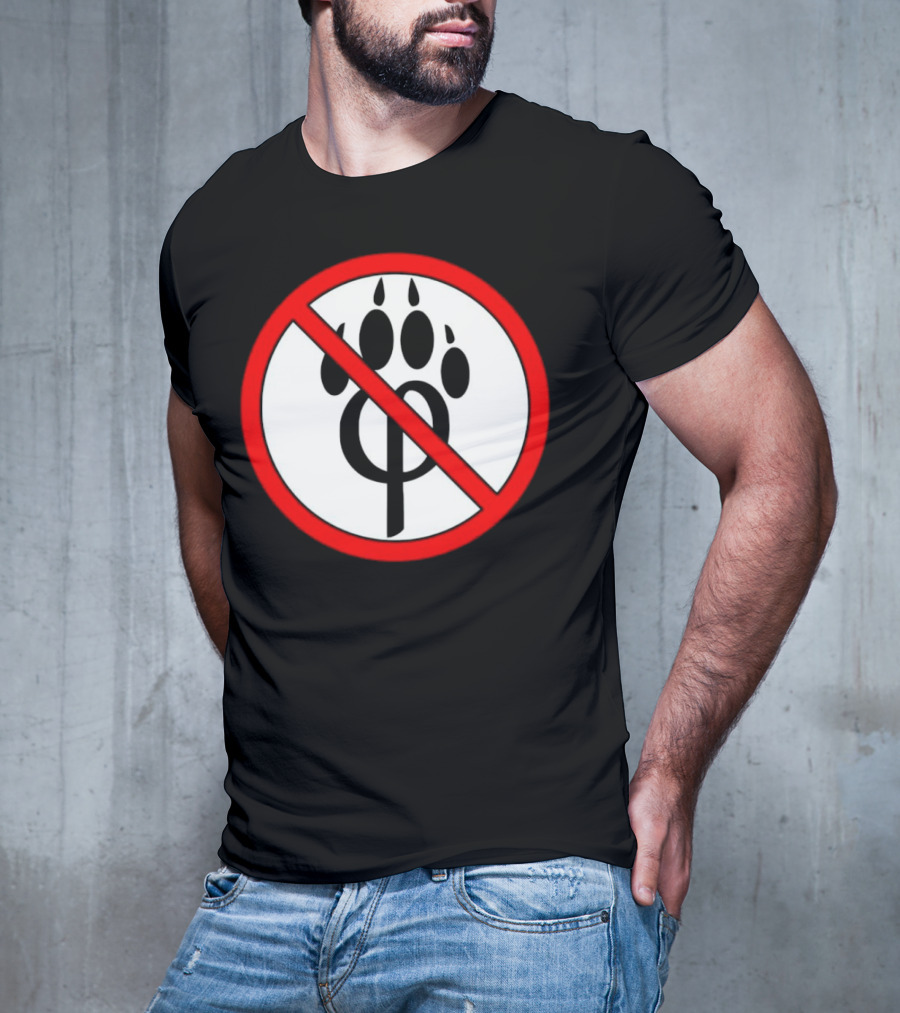 Anti Furry Paw Symbol With Red Prohibition Circle T-Shirt