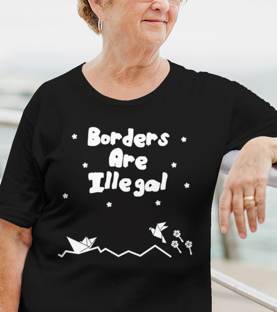 Borders Are Illegal Origami Boat And Bird With Flowers On Waves T-Shirt