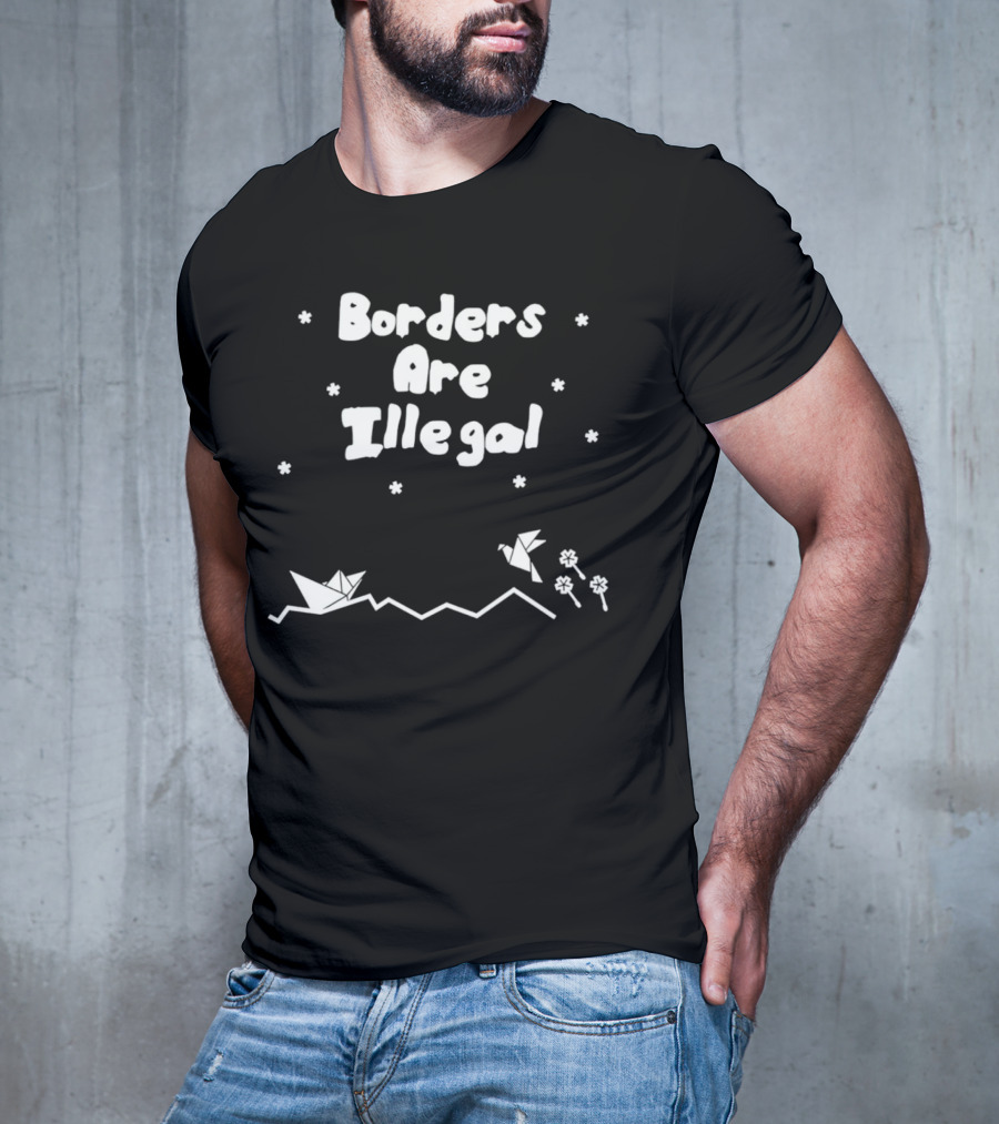 Borders Are Illegal Origami Boat And Bird With Flowers On Waves T-Shirt