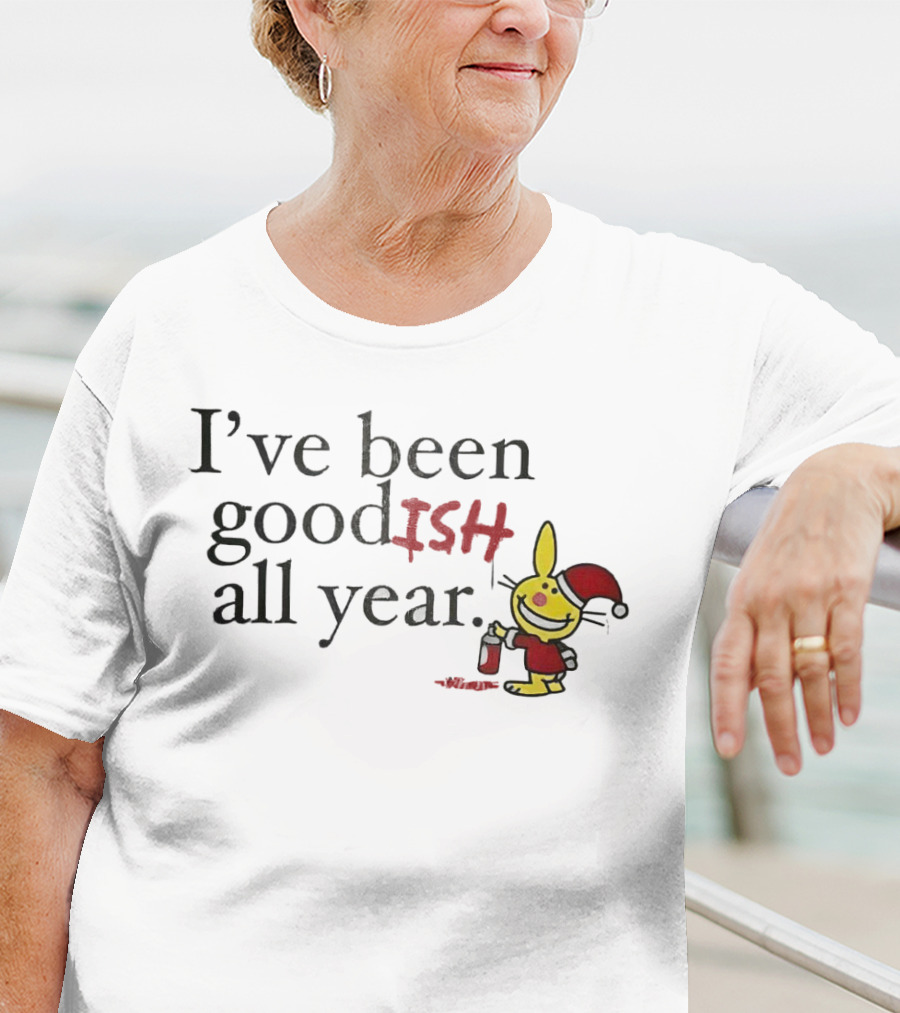 I’ve Been Good ISH All Year Christmas Cartoon Santa Hat Bunny T-Shirt