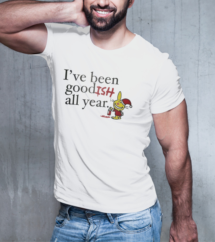 I’ve Been Good ISH All Year Christmas Cartoon Santa Hat Bunny T-Shirt