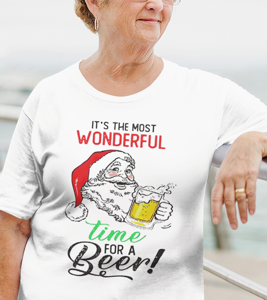 It's The Most Wonderful Time For A Beer Santa Drinking Xmas T-Shirt
