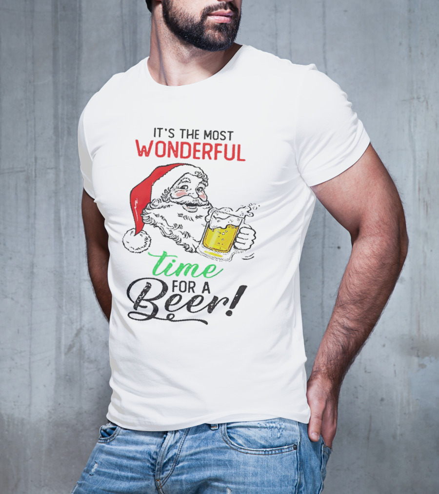 It's The Most Wonderful Time For A Beer Santa Drinking Xmas T-Shirt