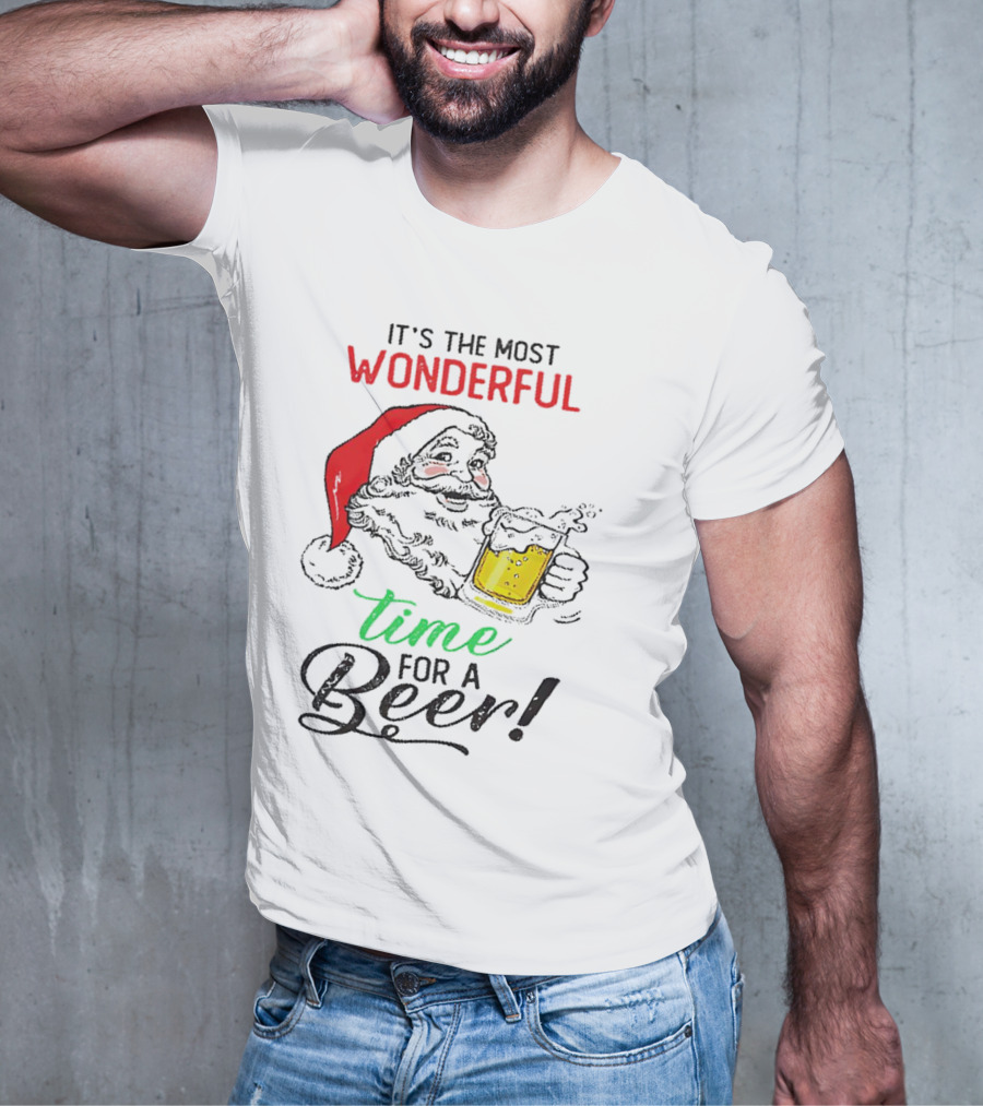 It's The Most Wonderful Time For A Beer Santa Drinking Xmas T-Shirt
