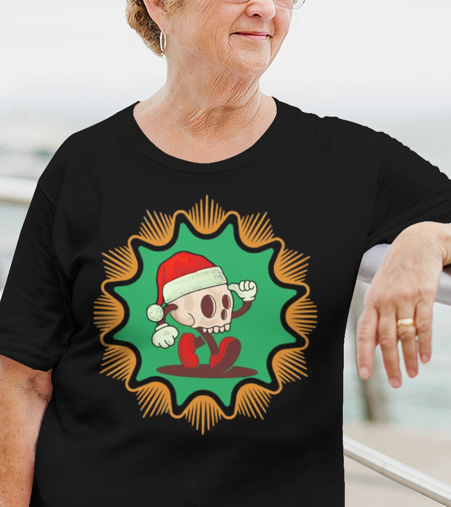 Skull Santa In Vintage Christmas Hat Badge T-Shirt