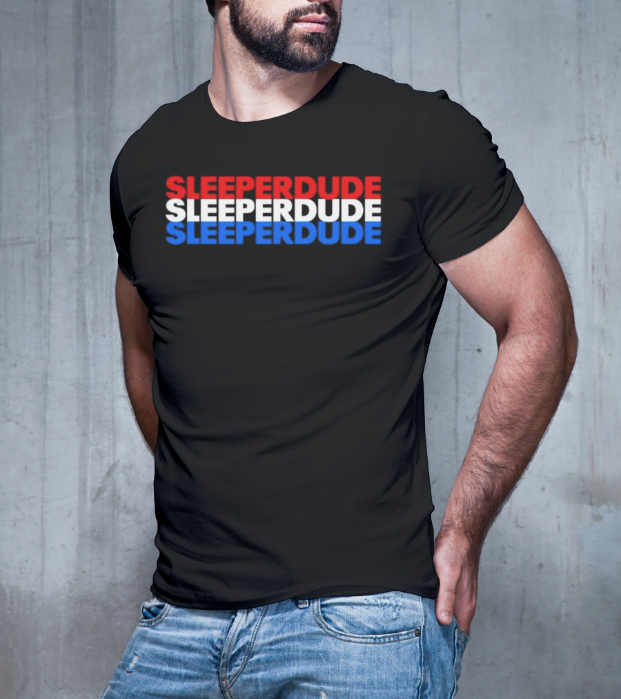SLEEPERDUDE Red White Blue Stacked Text T-Shirt