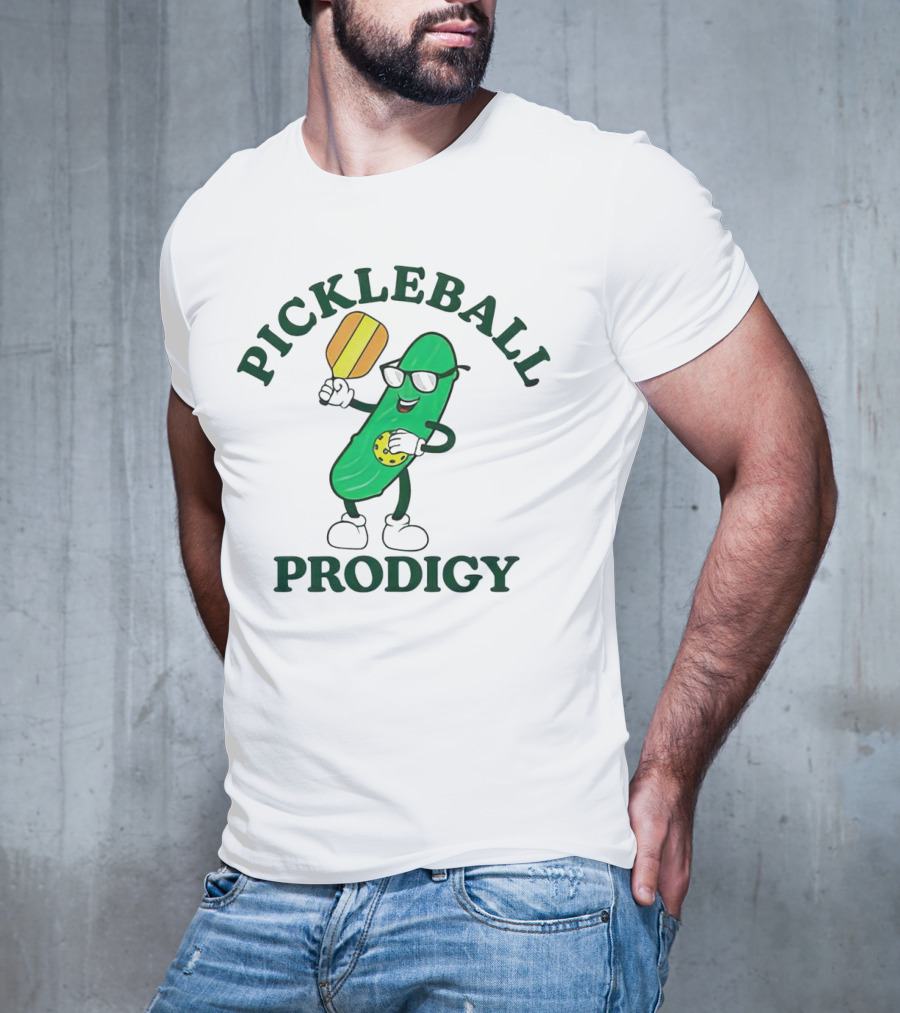 PICKLEBALL PRODIGY FUN PICKLE CHARACTER WITH PADDLE AND SUNGLASSES T-Shirt