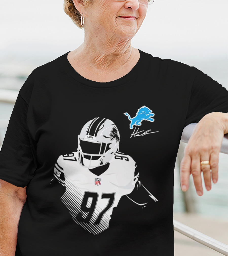 Aidan Hutchinson #97 Detroit Lions NFL Blue Lion Logo Football Player T-Shirt