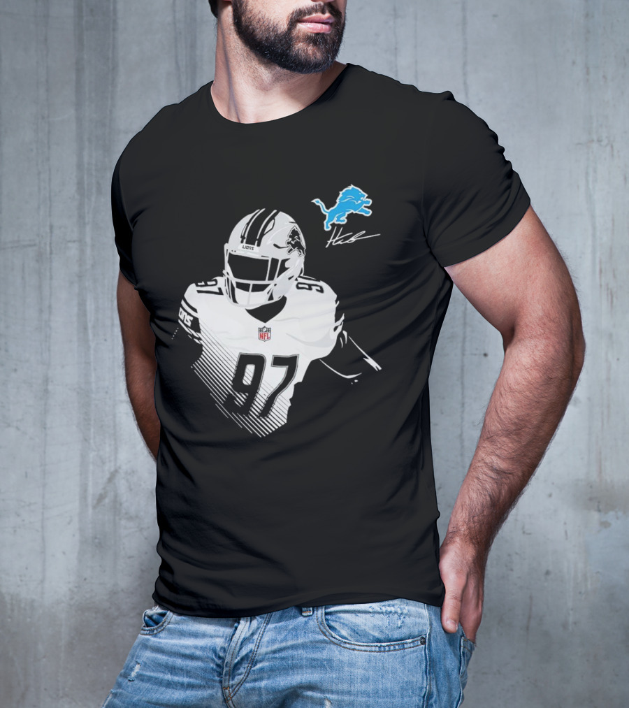 Aidan Hutchinson #97 Detroit Lions NFL Blue Lion Logo Football Player T-Shirt