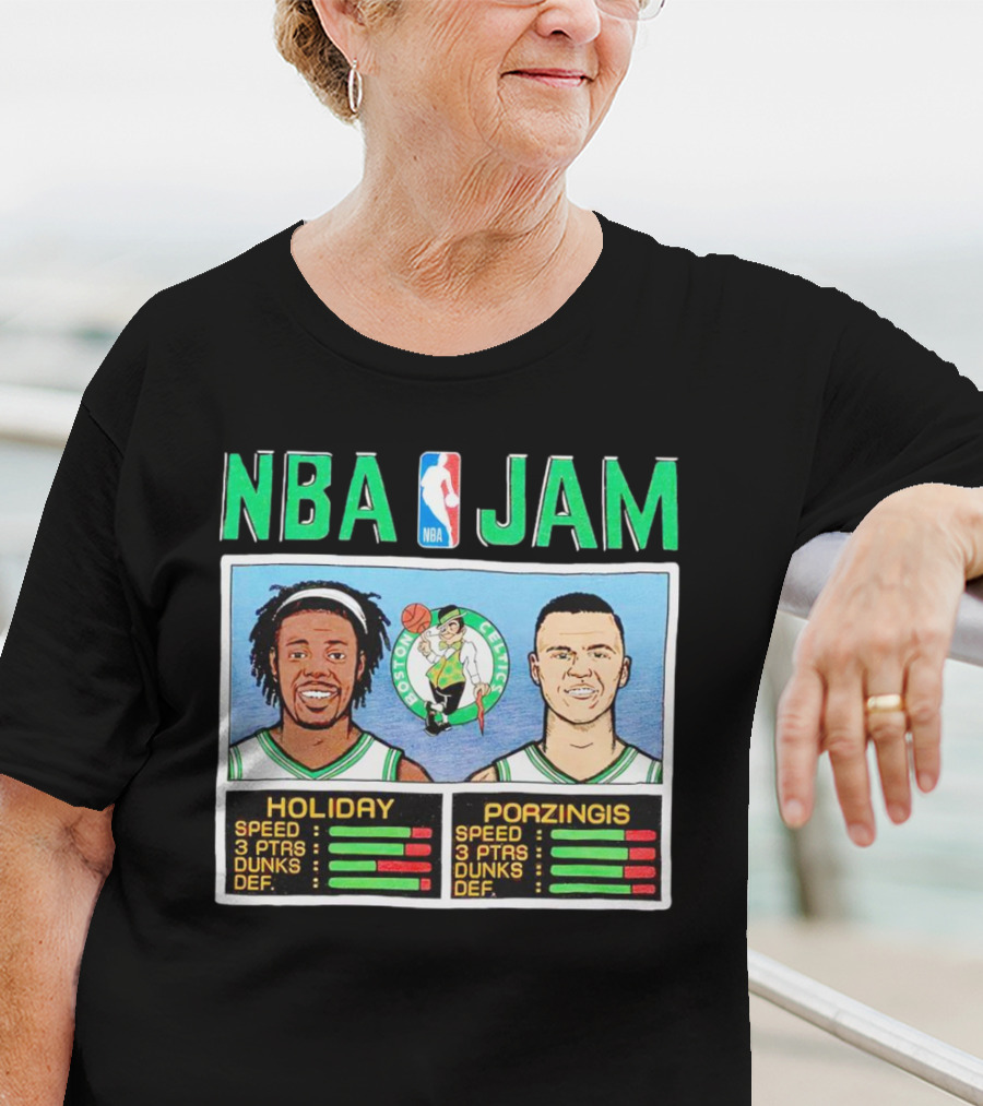 NBA Jam Celtics Holiday Porzingis Stats T-Shirt