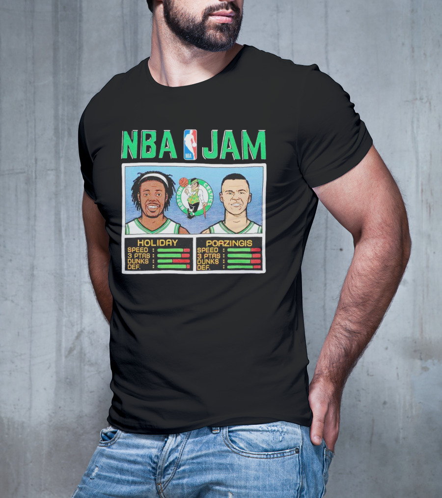 NBA Jam Celtics Holiday Porzingis Stats T-Shirt