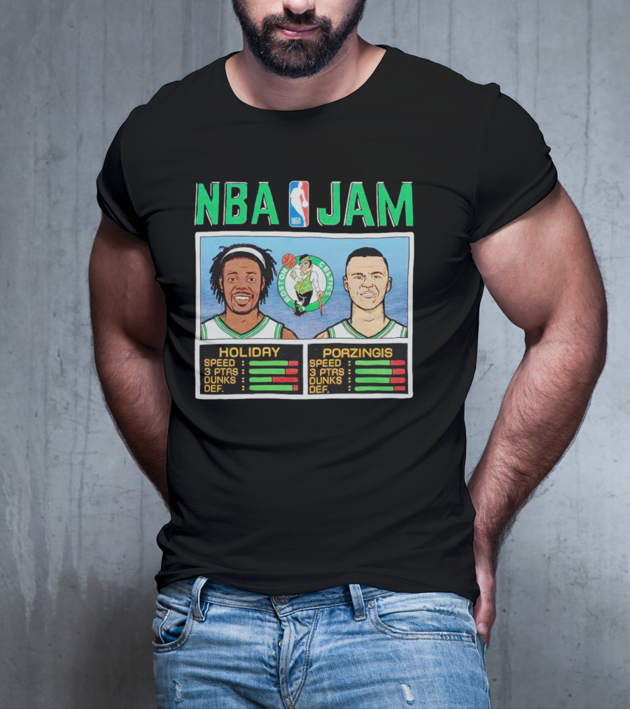 NBA Jam Celtics Holiday Porzingis Stats T-Shirt