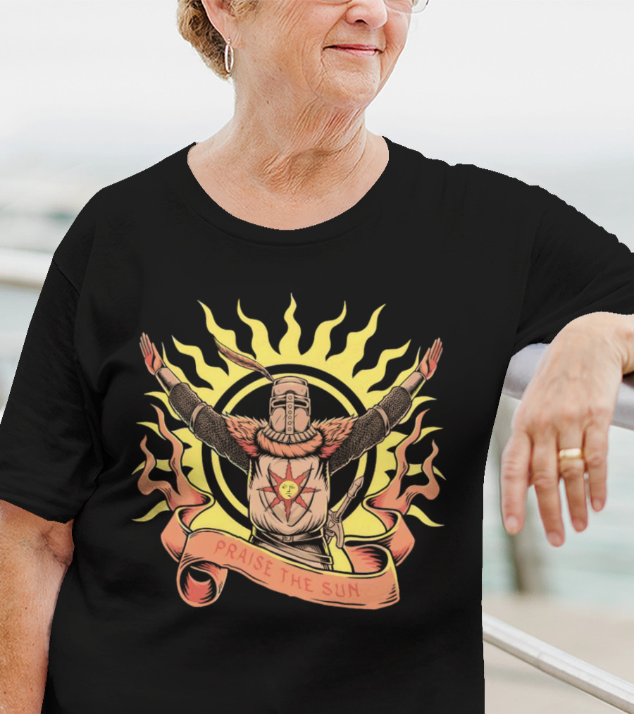 Solaire Praise The Sun Dark Souls Iconic Sunburst Knight Banner T-Shirt