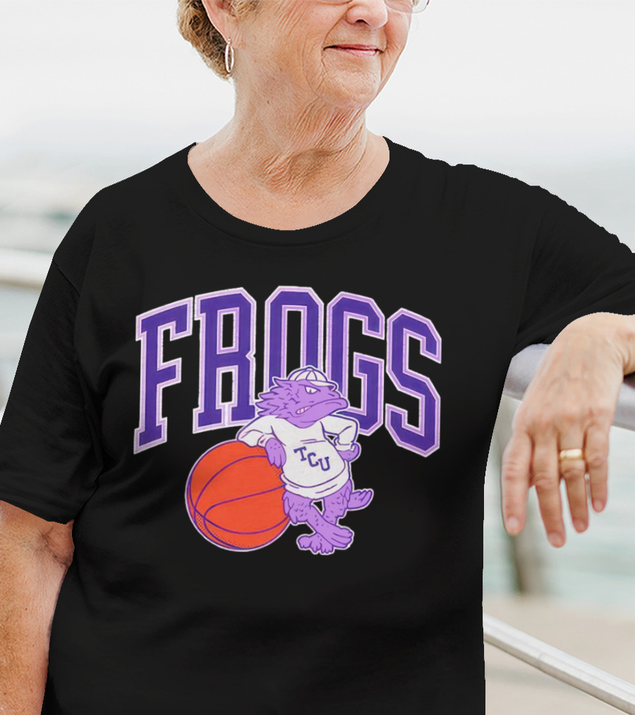TCU Frogs Basketball Mascot With Purple Horned Frog And Ball T-Shirt