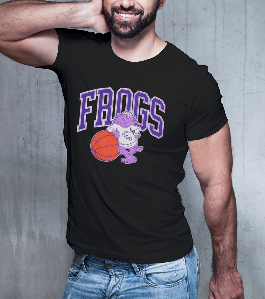 TCU Frogs Basketball Mascot With Purple Horned Frog And Ball T-Shirt