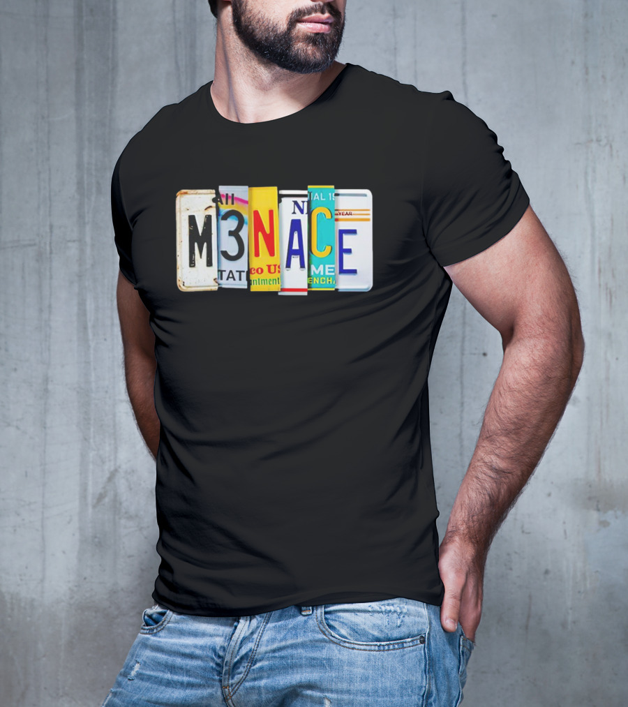 M3NACE License Plate Collage Text T-Shirt