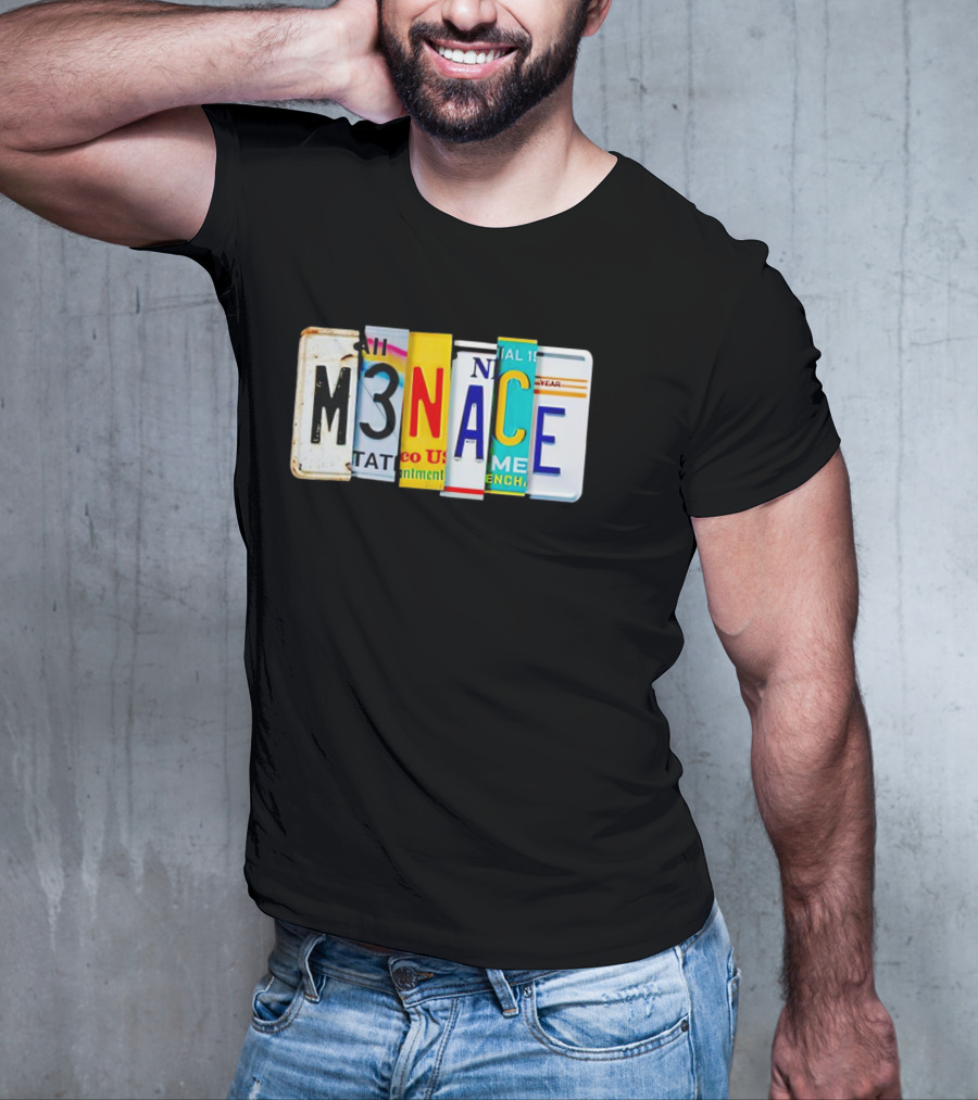 M3NACE License Plate Collage Text T-Shirt