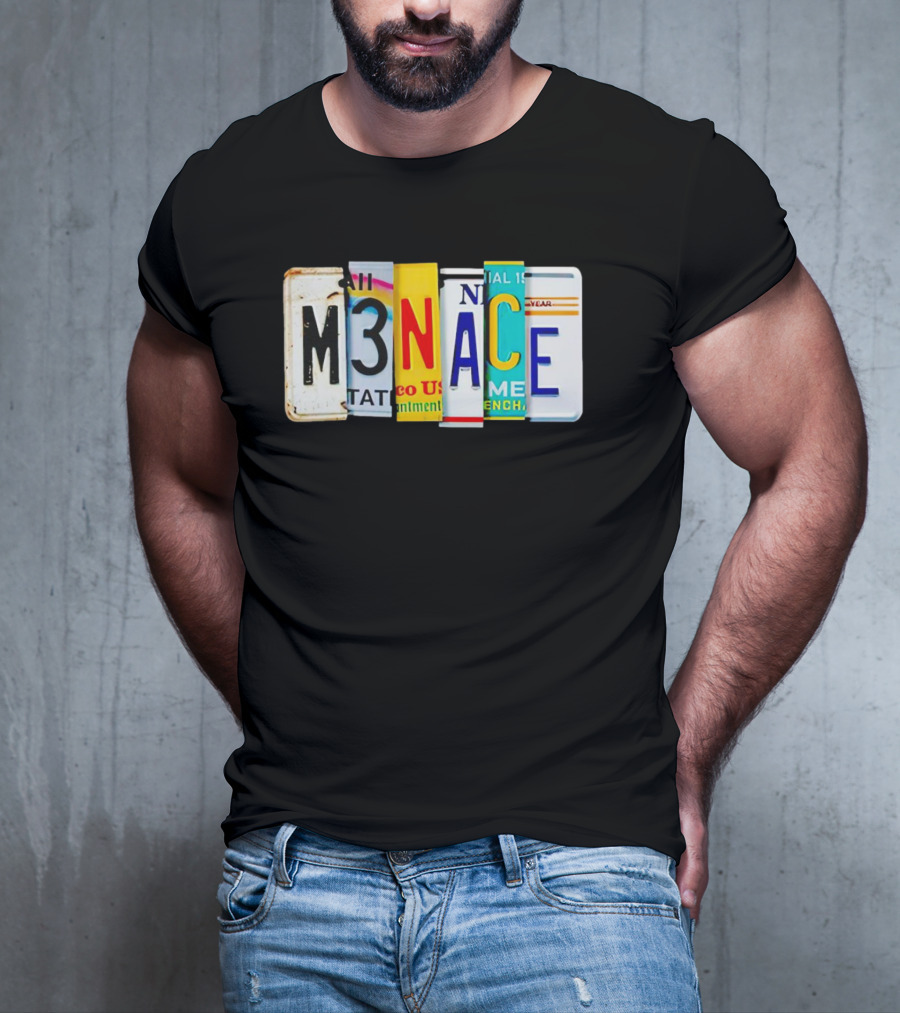 M3NACE License Plate Collage Text T-Shirt