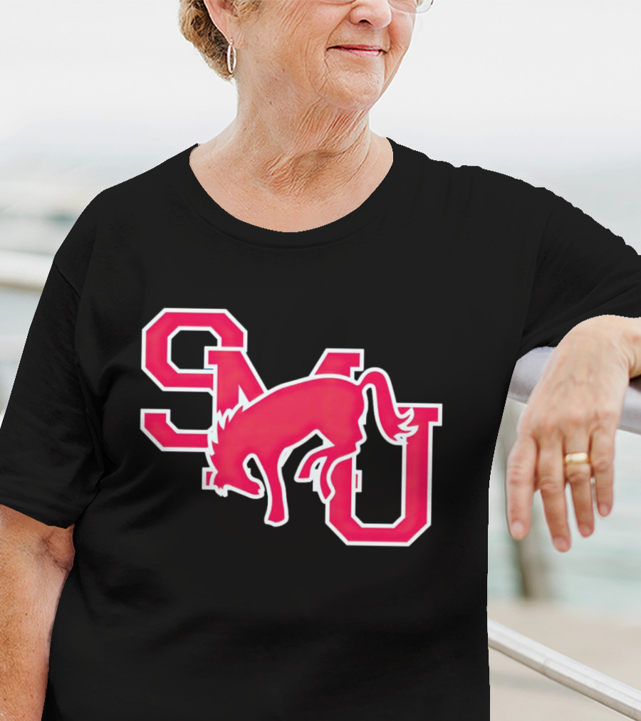 SMU Mustangs Red Logo With Jumping Mustang T-Shirt