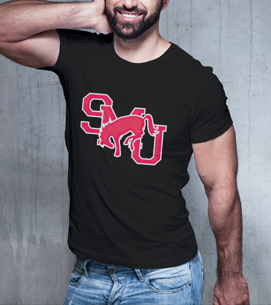 SMU Mustangs Red Logo With Jumping Mustang T-Shirt
