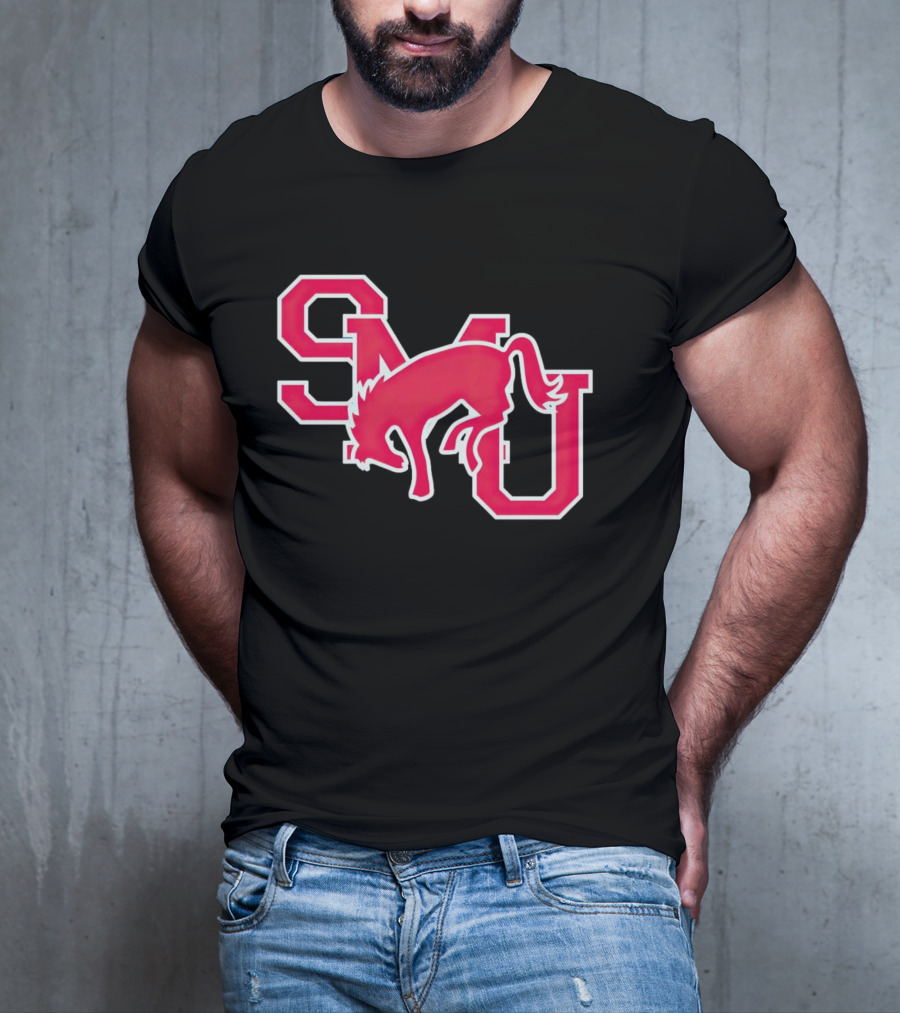 SMU Mustangs Red Logo With Jumping Mustang T-Shirt