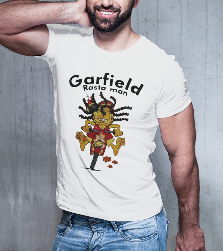 Garfield Rasta Man Dreadlocks Bicycle Whimsical Fun T-Shirt