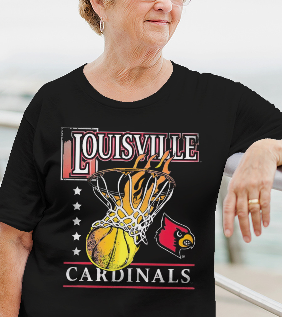 Louisville Cardinals Flaming Basketball Hoop T-Shirt